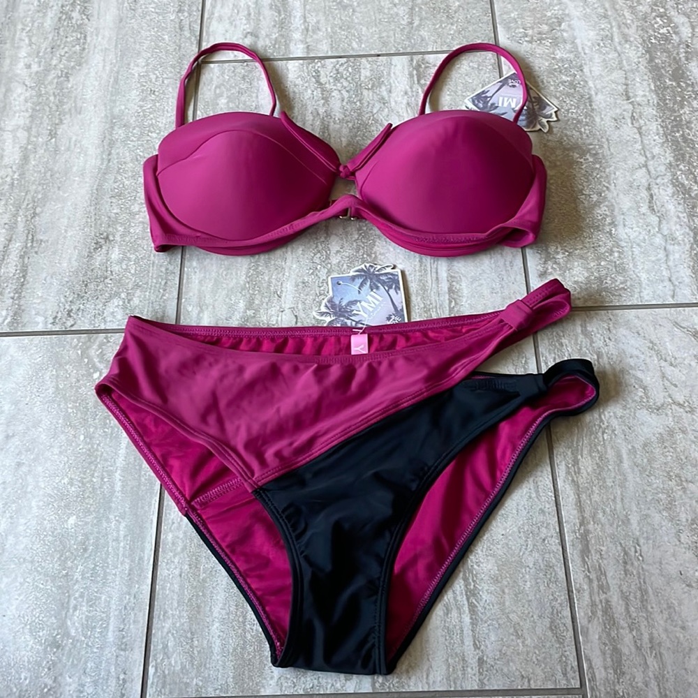 Pair of YMI,top and bottom bikini,X-LARGE Red & Black,Wired-topbikini,for women